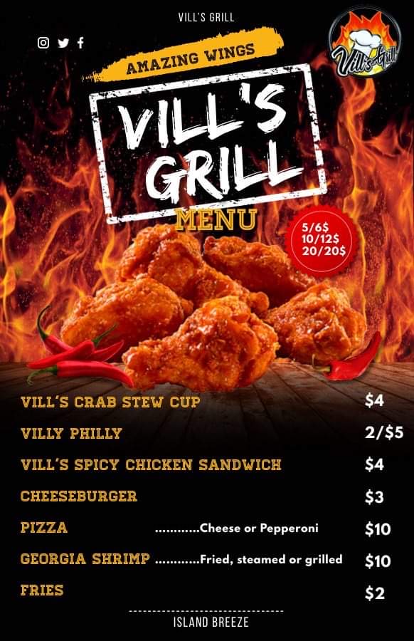 Vill's Grill menu board