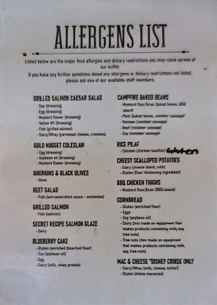 Liarsville Gold Rush Trail Camp & Salmon Bake menu board