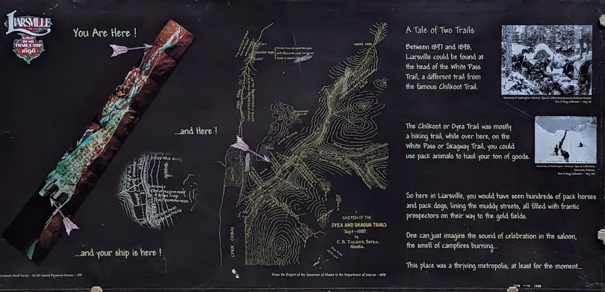 Liarsville Gold Rush Trail Camp & Salmon Bake menu board