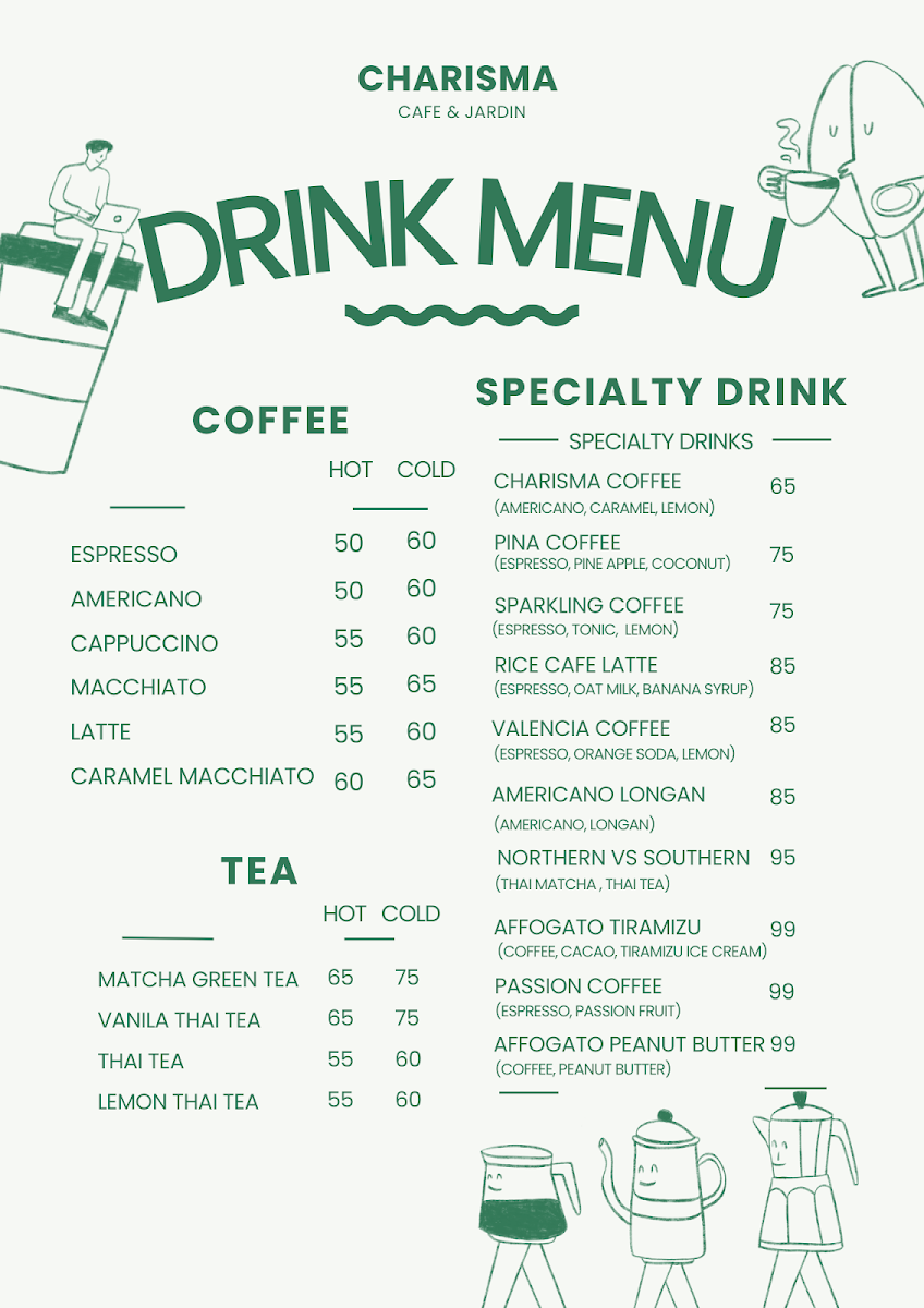 Charisma Jardin menu board