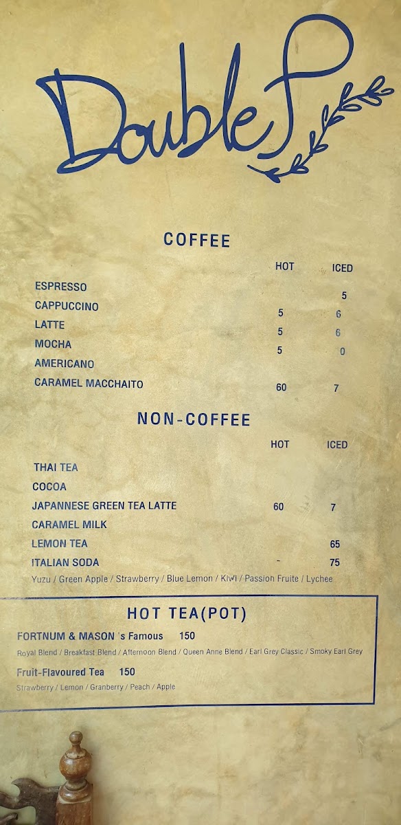 Double P Home Cafe' menu board