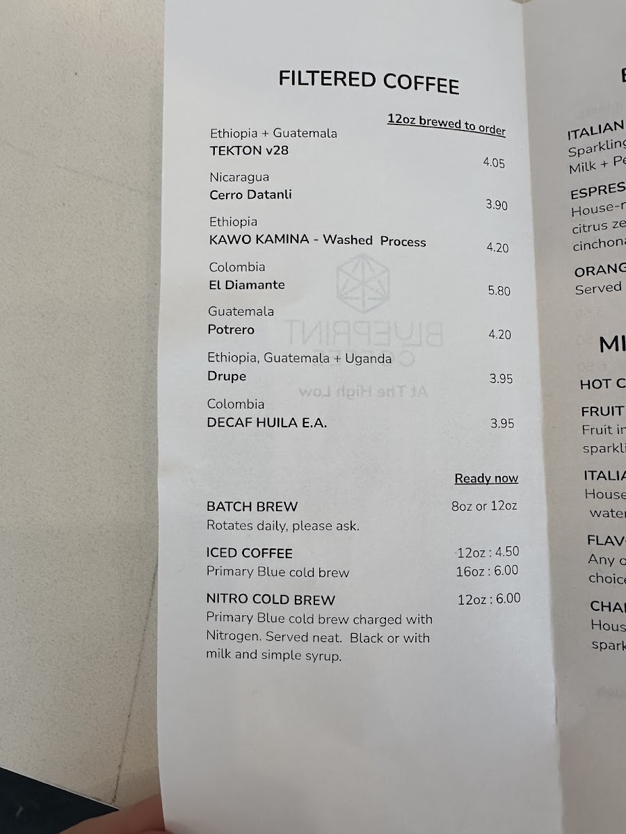 High Low menu board