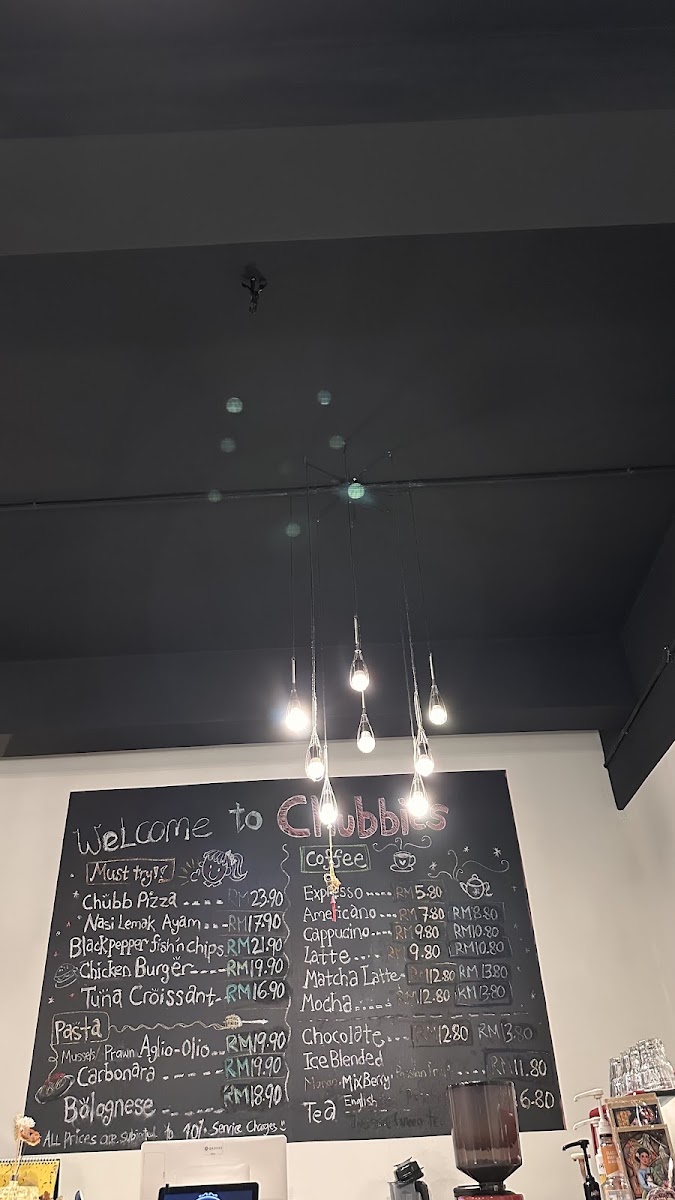 Chubbies cafe menu board