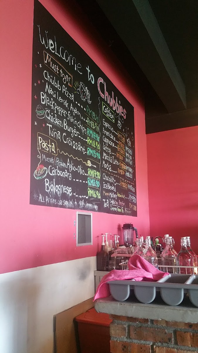 Chubbies cafe menu board
