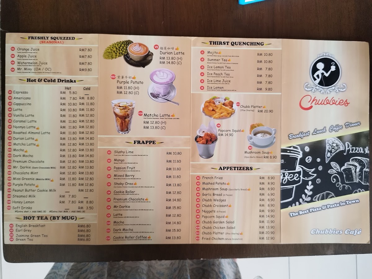 Chubbies cafe menu board