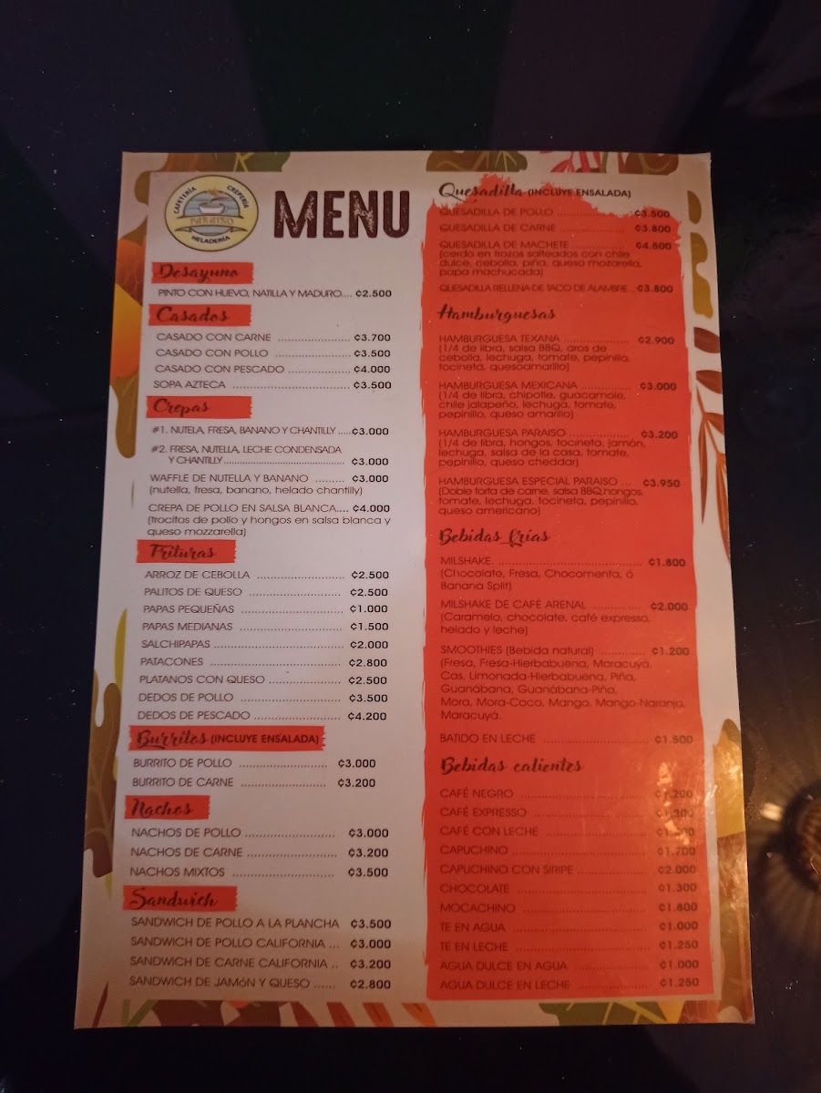Burger Factory Paraíso menu board