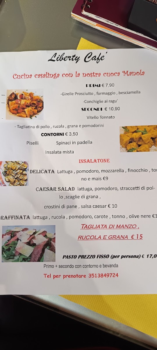 Bar Cafe' Liberty menu board