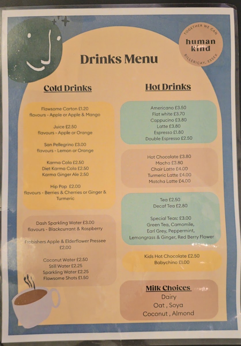 Human Kind Cafe menu board