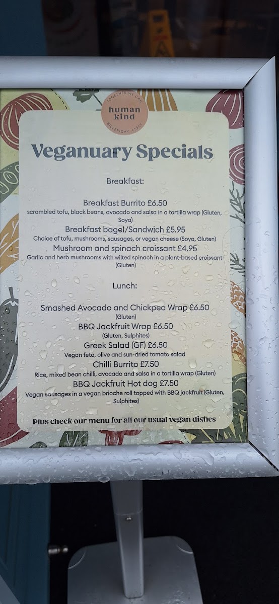 Human Kind Cafe menu board