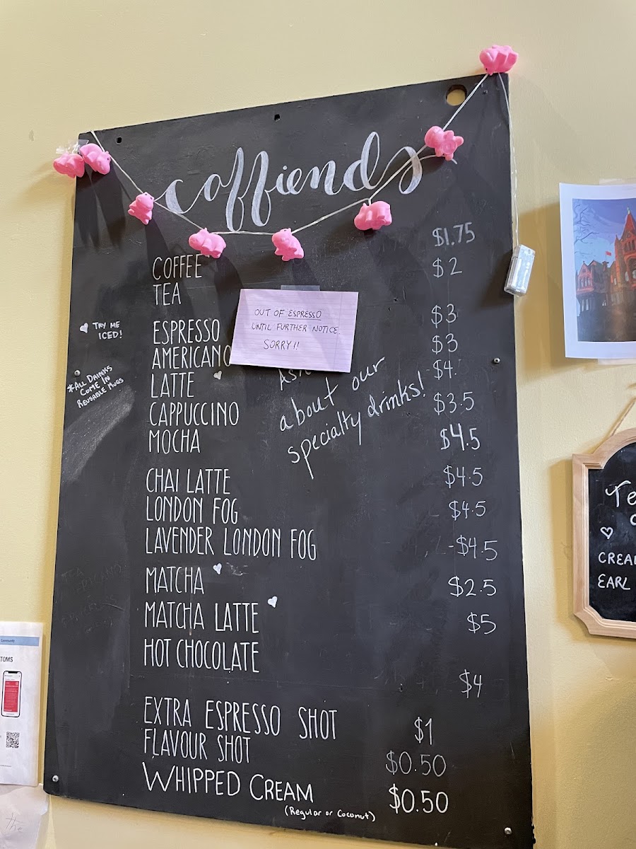 Caffiends menu board