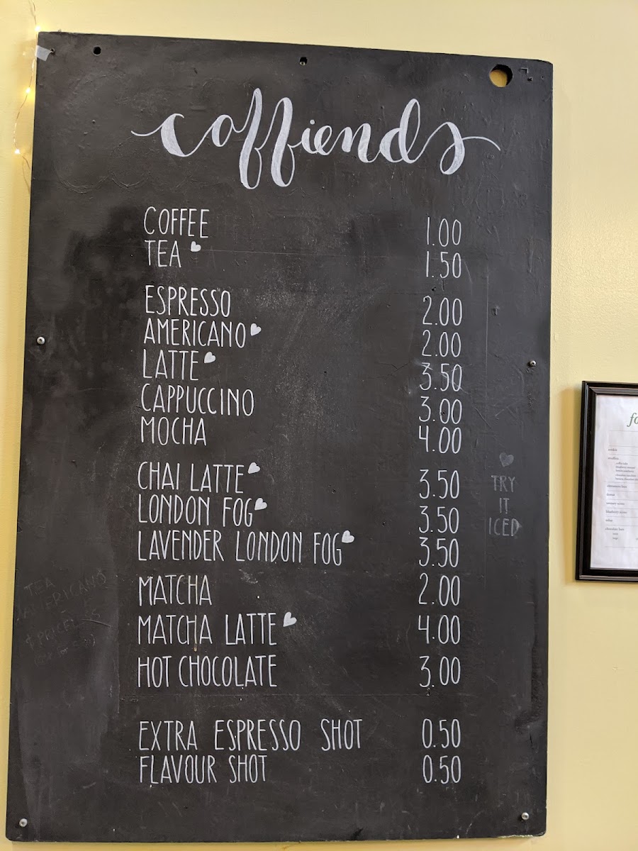 Caffiends menu board