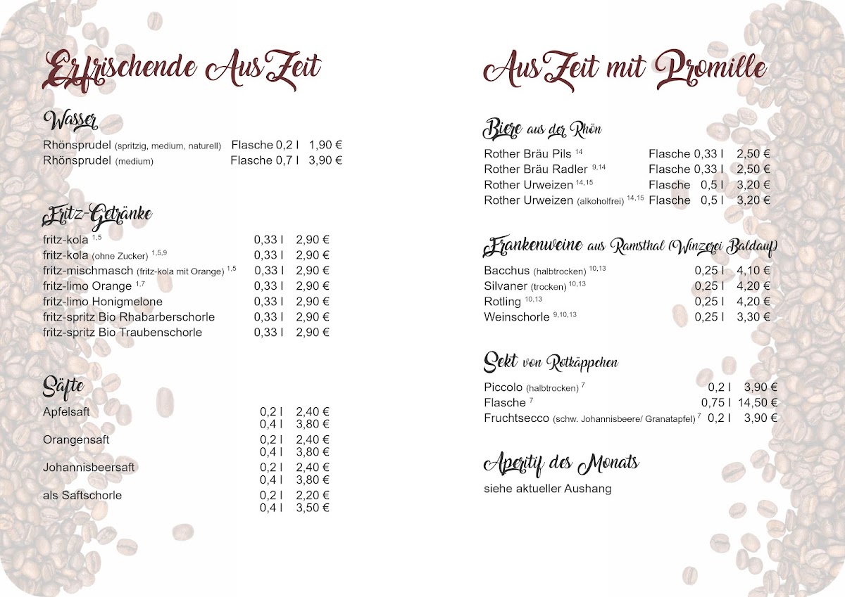 Cafe AusZeit menu board