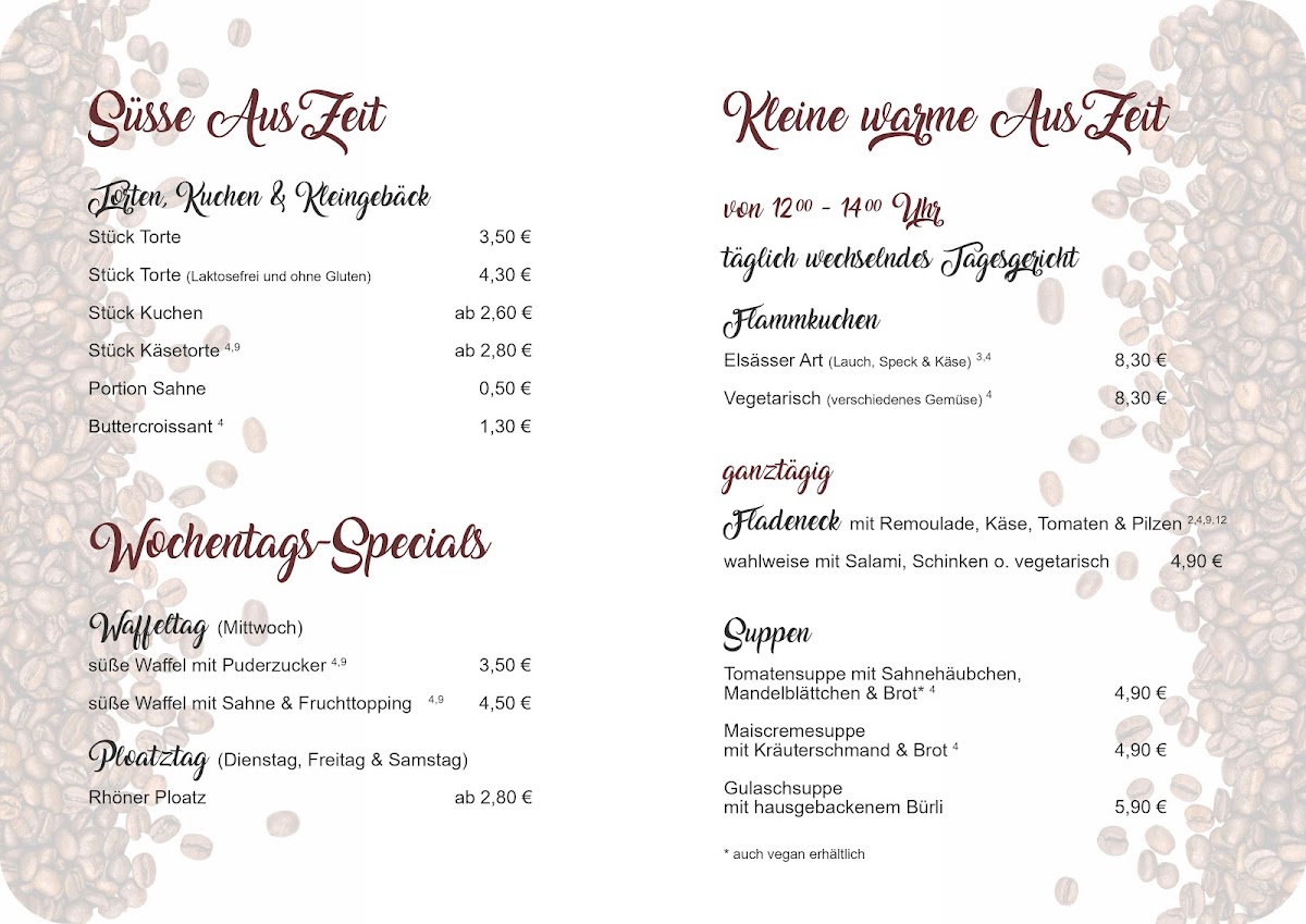 Cafe AusZeit menu board