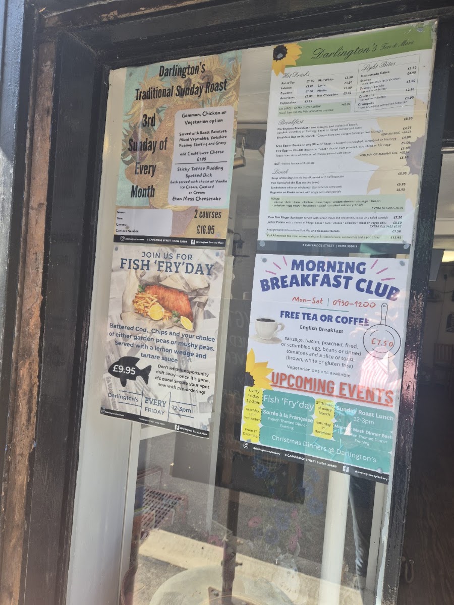 Darlington's Tea & more menu board