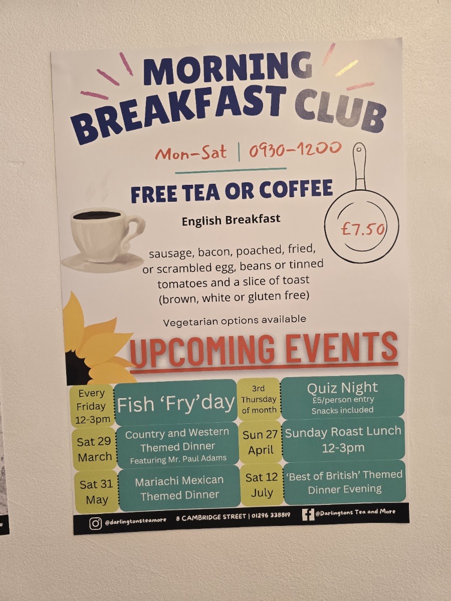 Darlington's Tea & more menu board