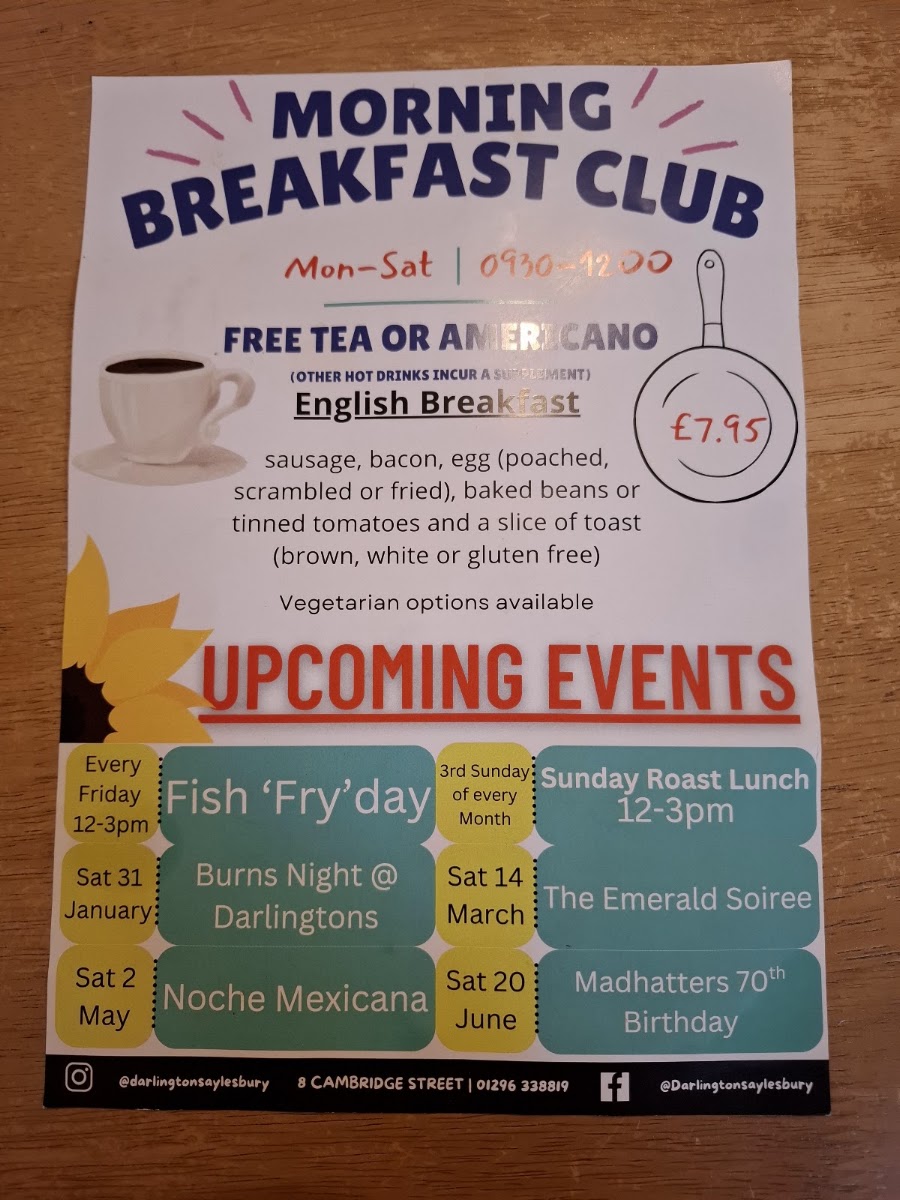 Darlington's Tea & more menu board