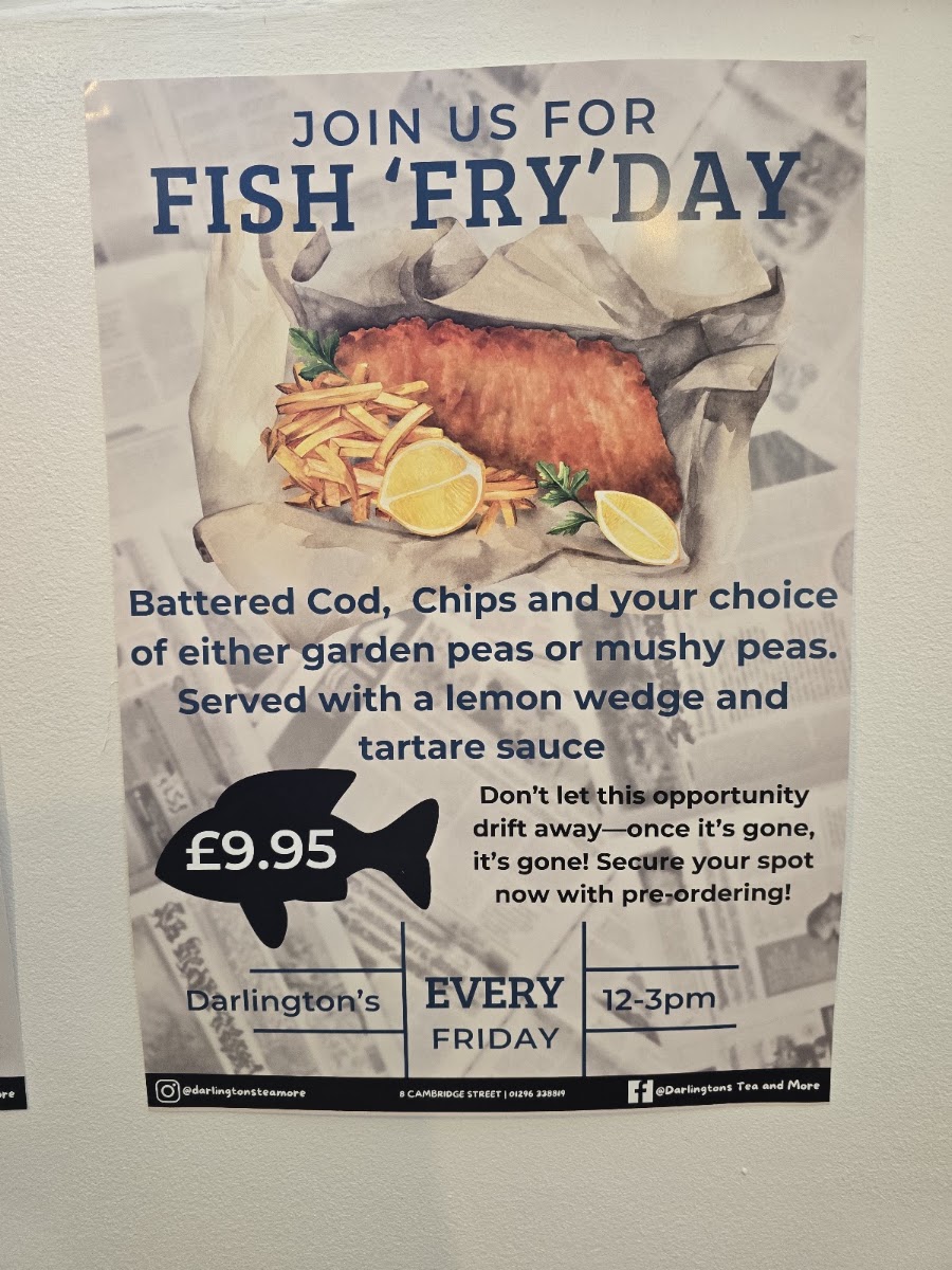 Darlington's Tea & more menu board