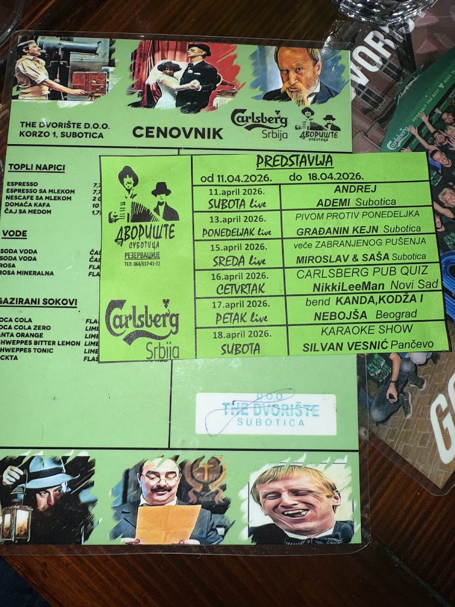 Klub Txe Dvorište Subotica menu board