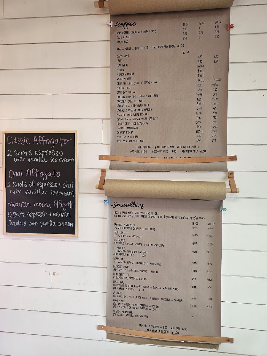 Rise Shine Coffee Shop menu board