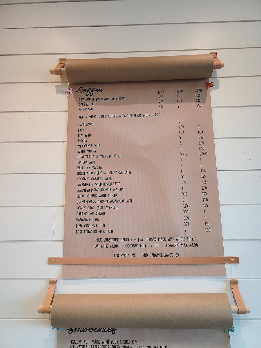 Rise Shine Coffee Shop menu board
