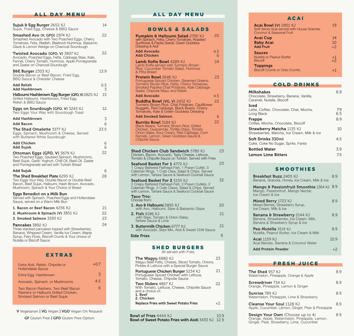 The Shed Cafe - Liverpool menu board