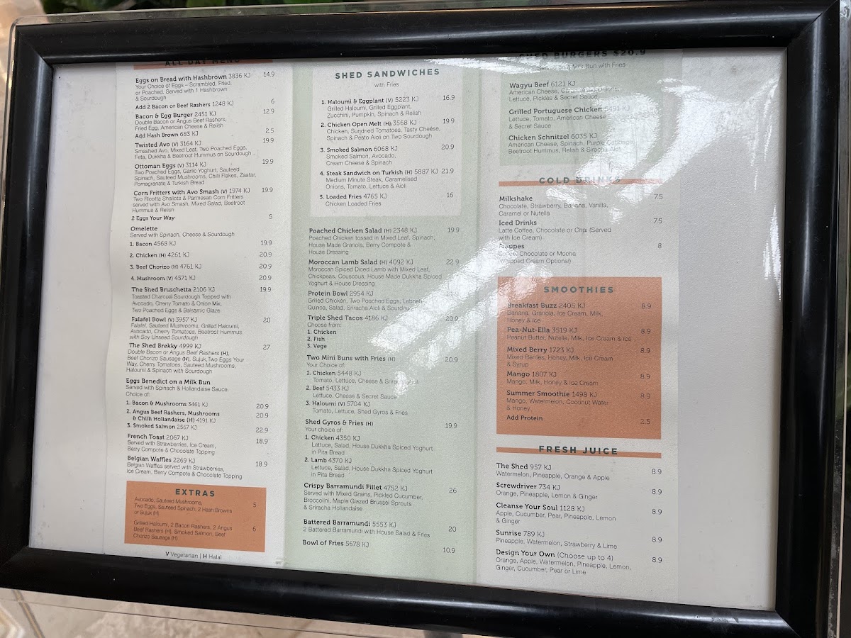 The Shed Cafe - Liverpool menu board