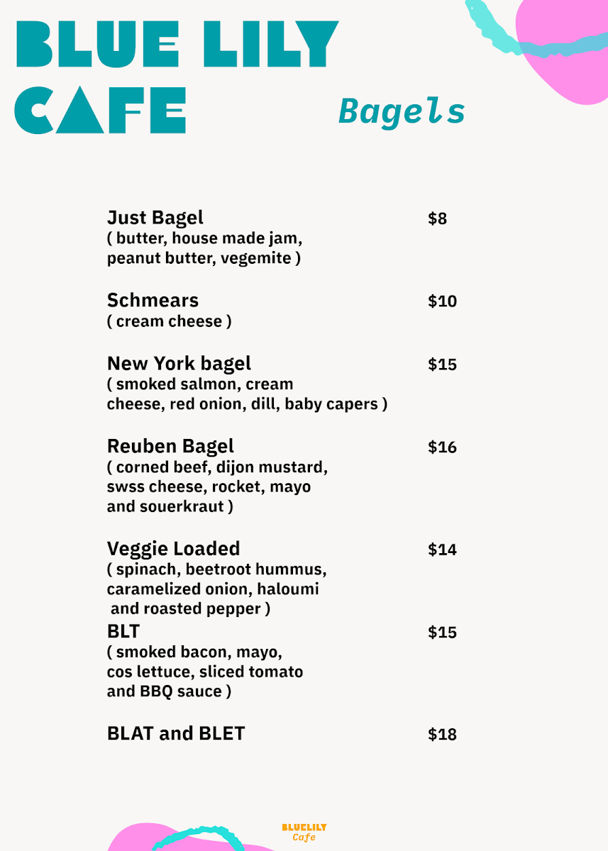 Blue Lily Cafe menu board