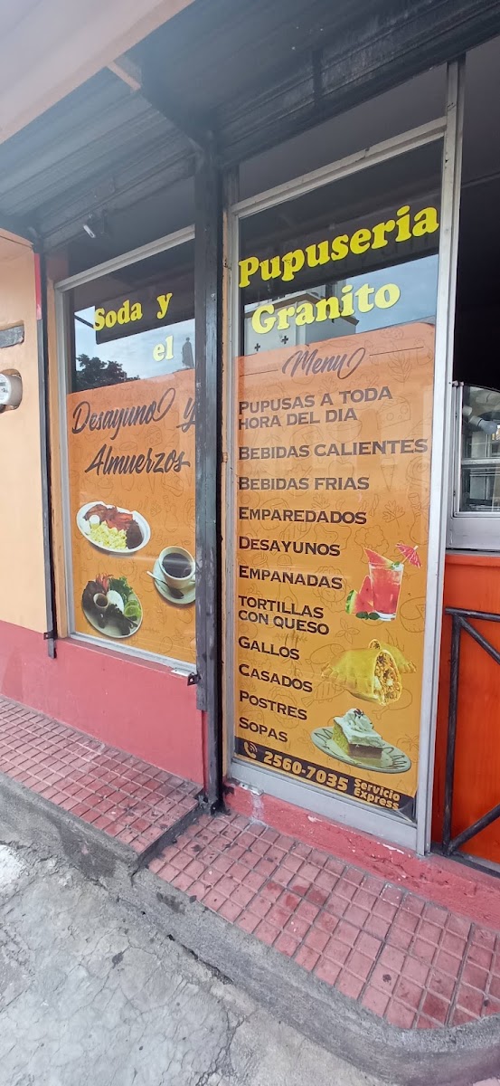 Pupusería El Granito menu board