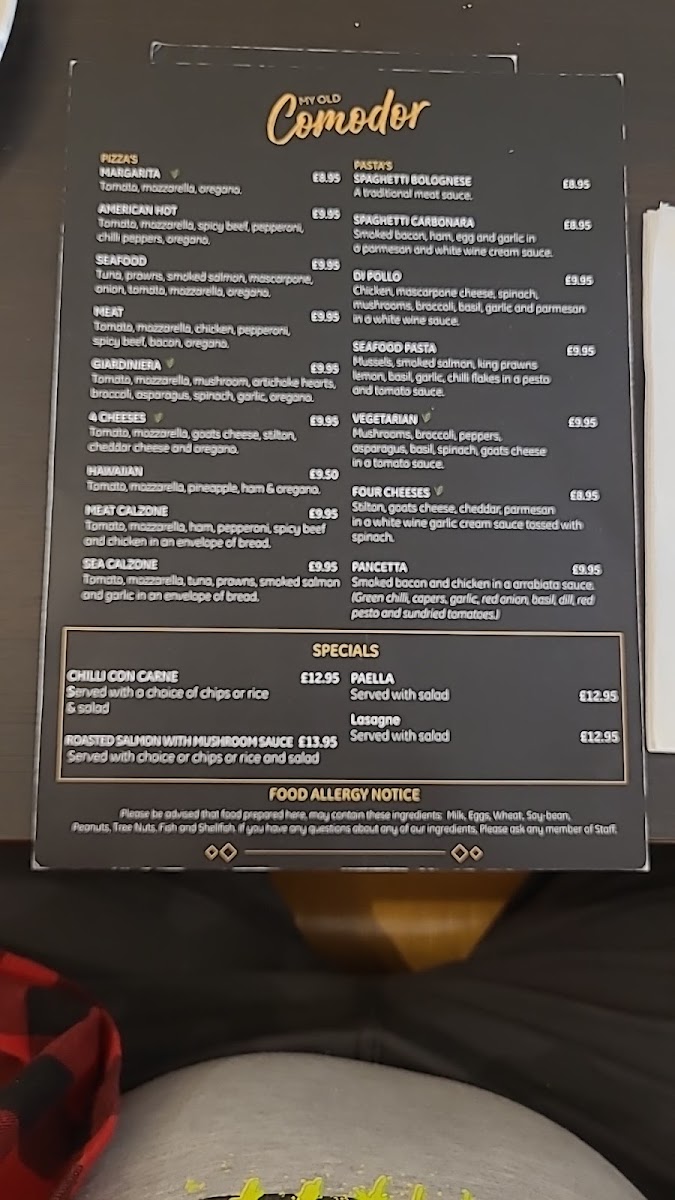 My Old Comodor menu board