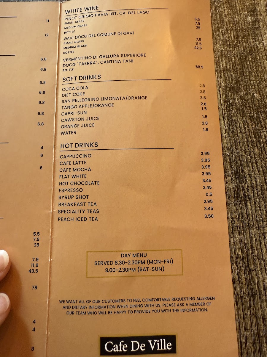 Cafe De Ville menu board