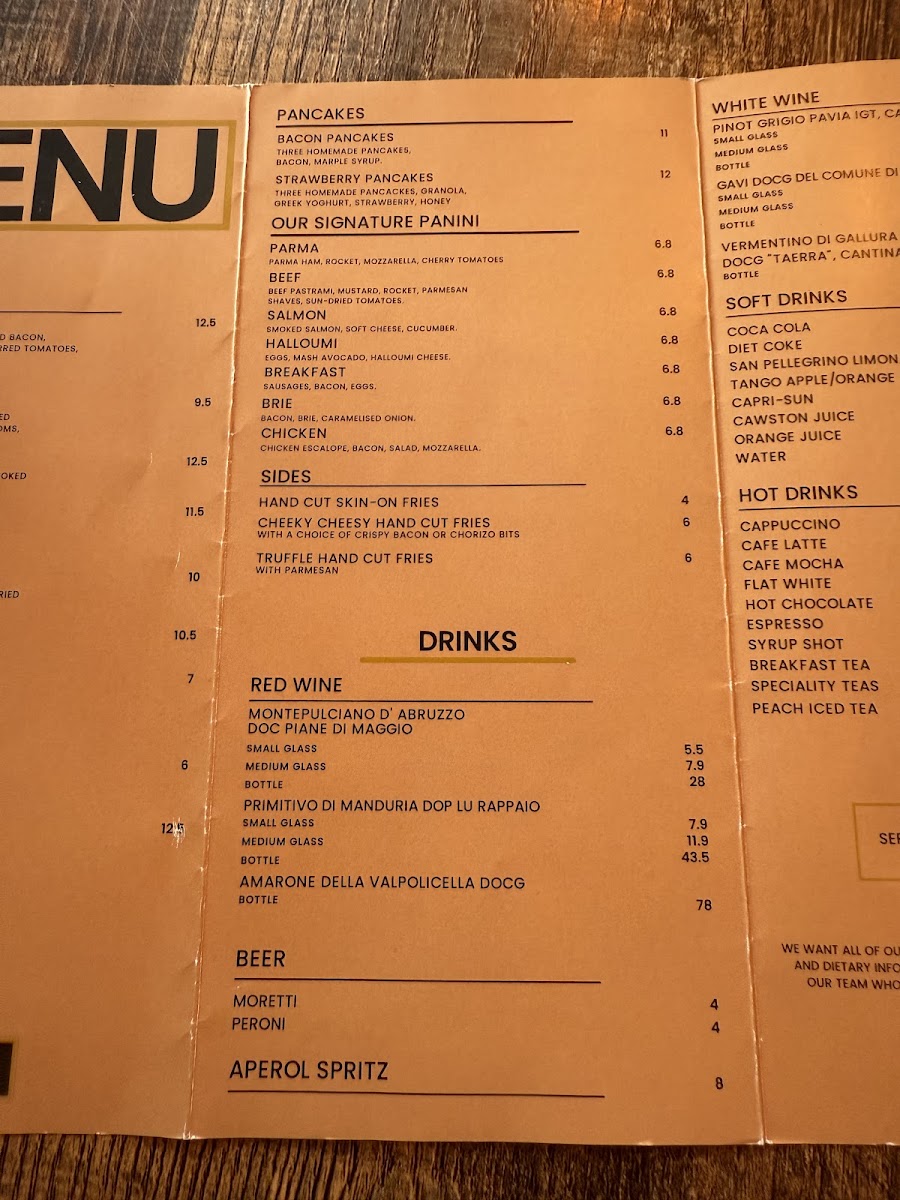 Cafe De Ville menu board