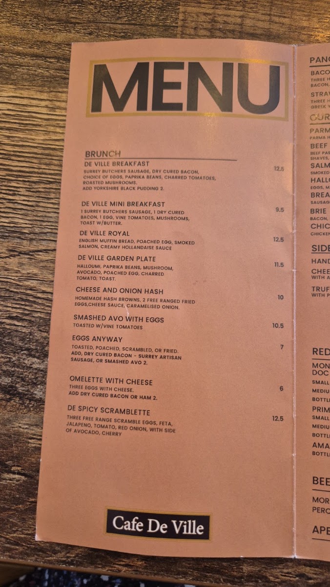 Cafe De Ville menu board