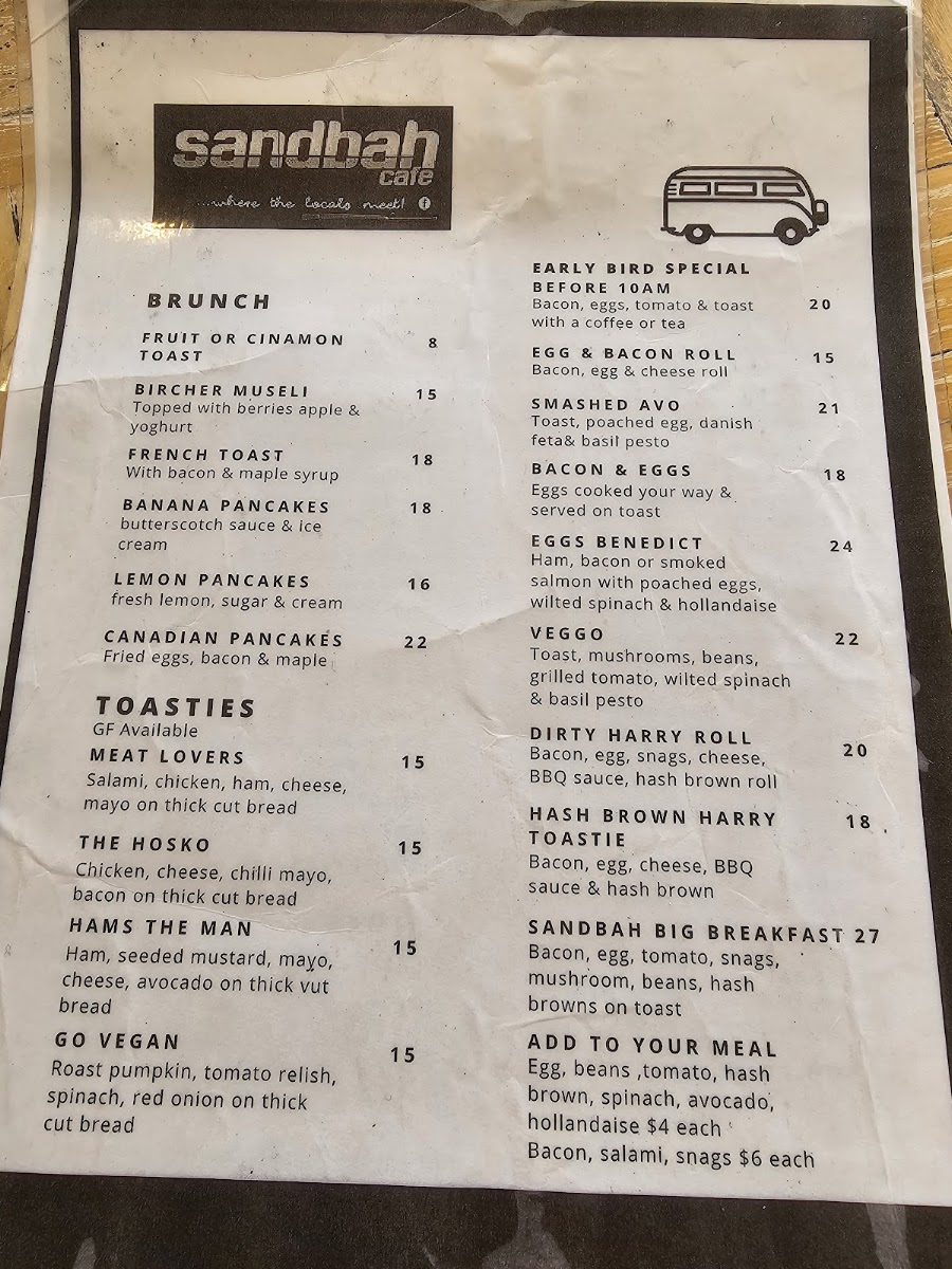 Sandbah Cafe menu board