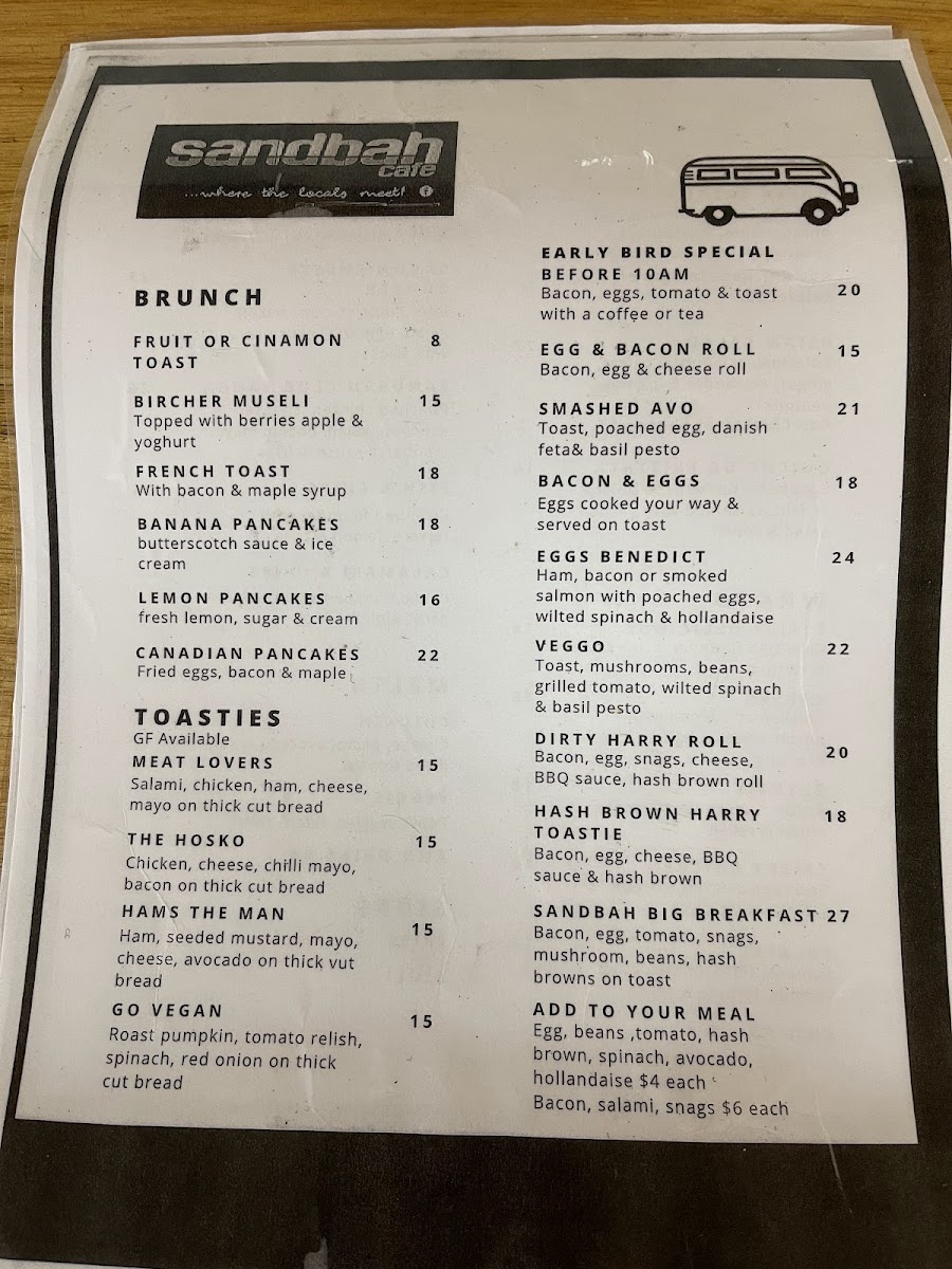 Sandbah Cafe menu board