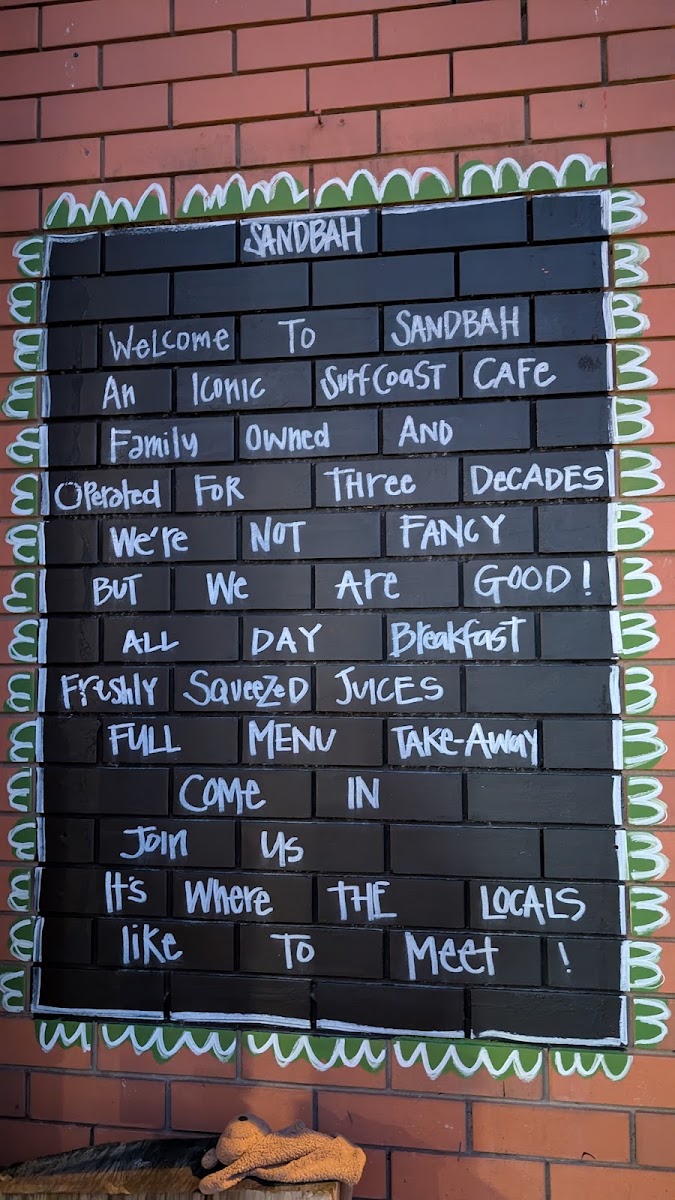 Sandbah Cafe menu board