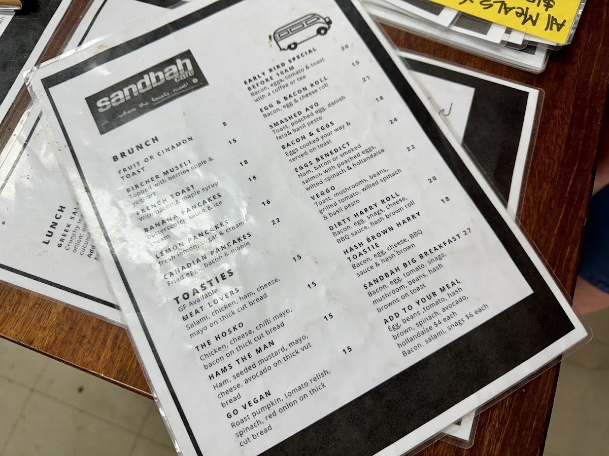 Sandbah Cafe menu board