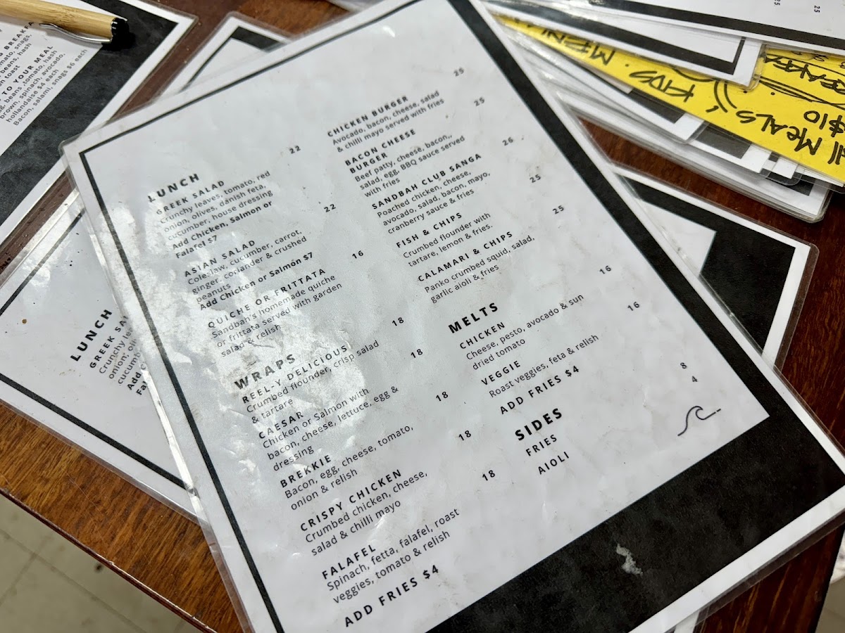 Sandbah Cafe menu board