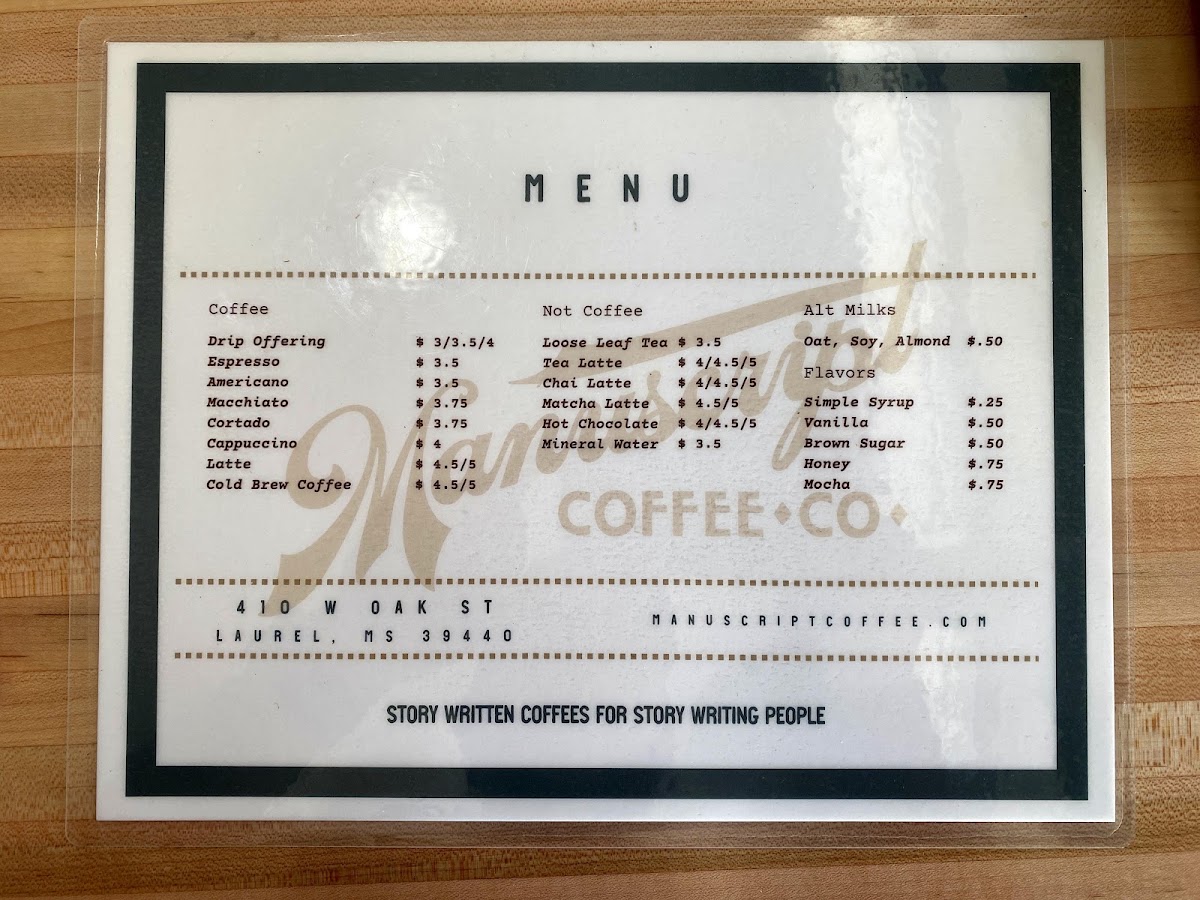 Manuscript Coffee menu board