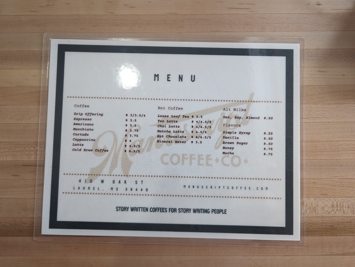 Manuscript Coffee menu board