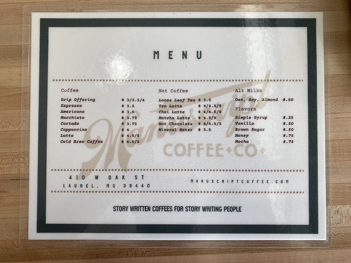 Manuscript Coffee menu board