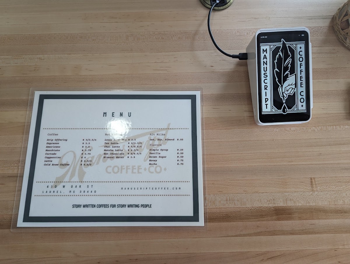 Manuscript Coffee menu board