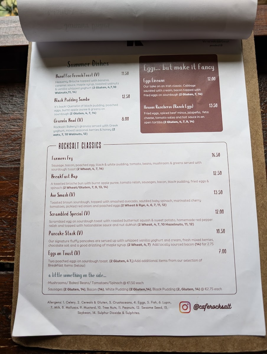 Rocksalt Cafe Dundalk menu board