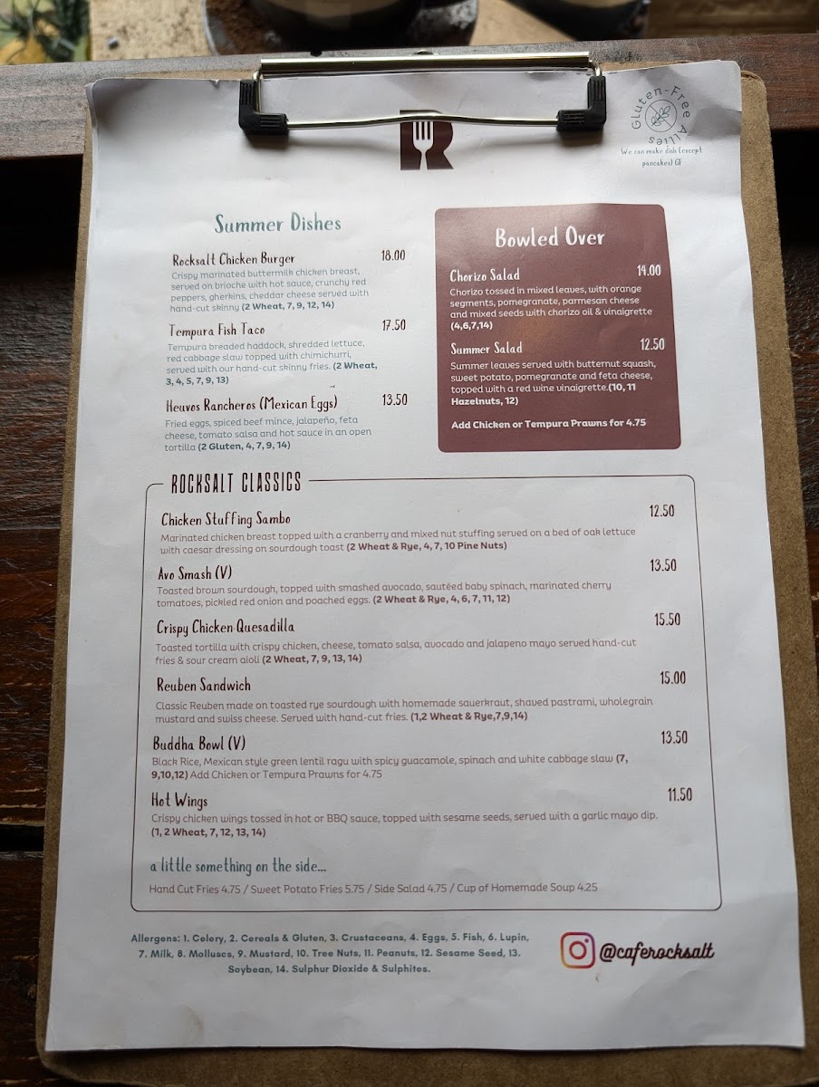 Rocksalt Cafe Dundalk menu board