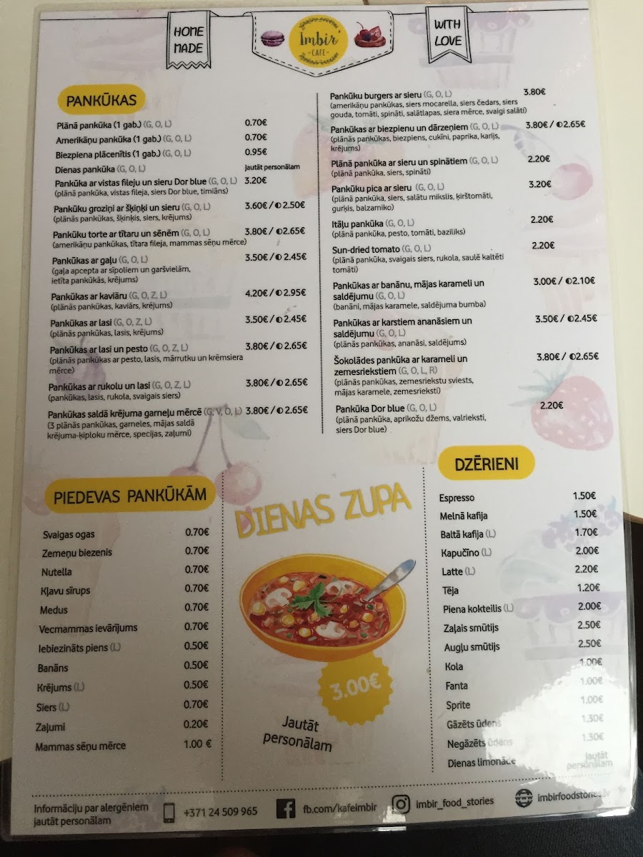 Imbir Food Stories menu board