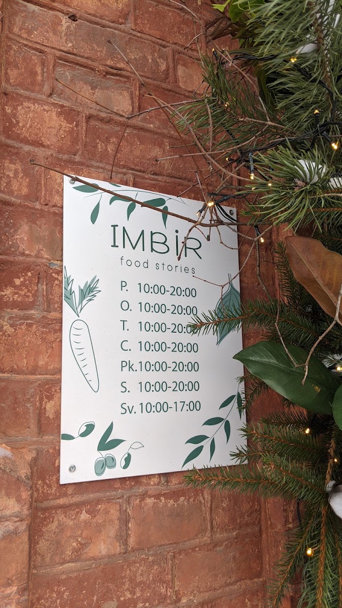 Imbir Food Stories menu board