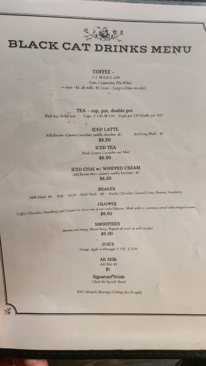 The Black Cat Eatery menu board