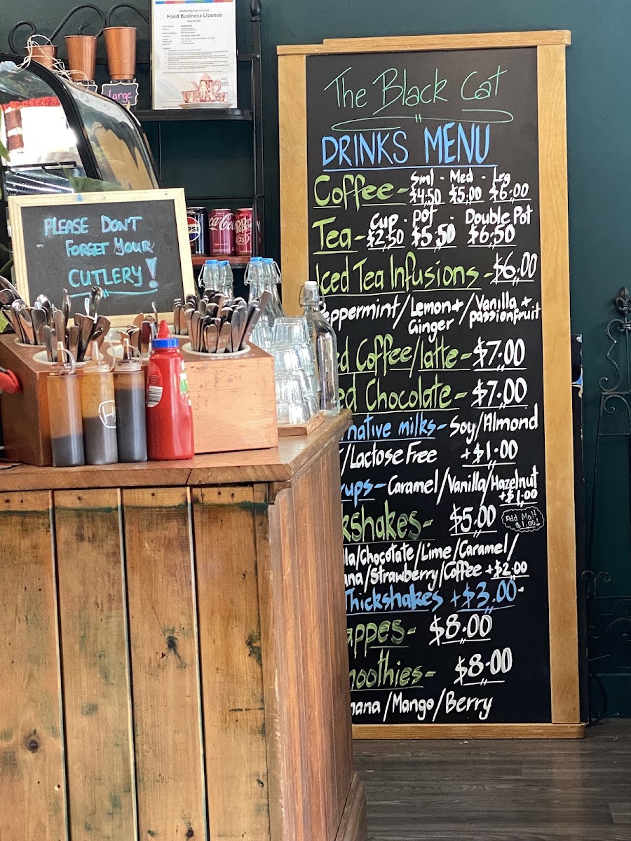 The Black Cat Eatery menu board