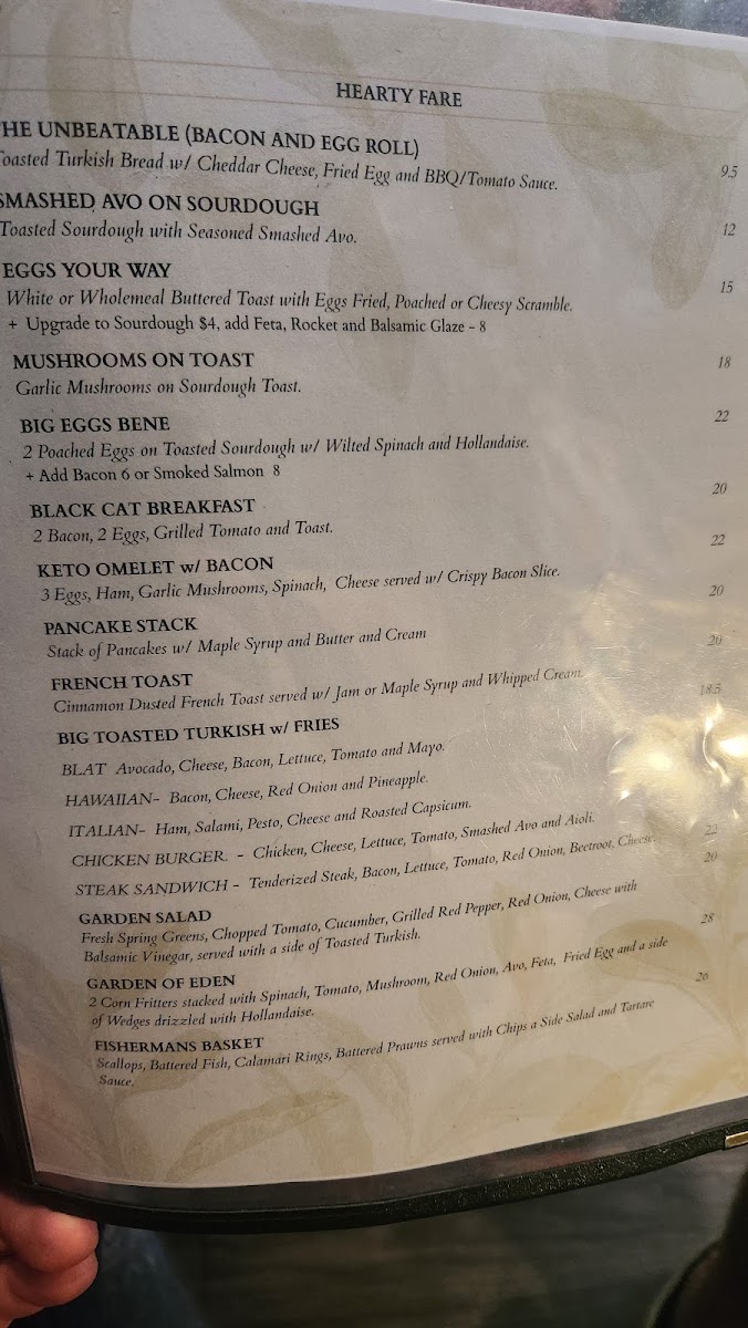 The Black Cat Eatery menu board