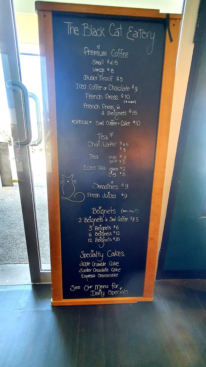 The Black Cat Eatery menu board