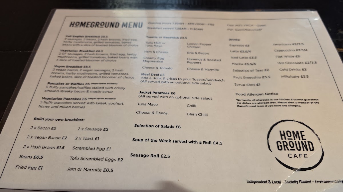 HomeGround Café MK menu board
